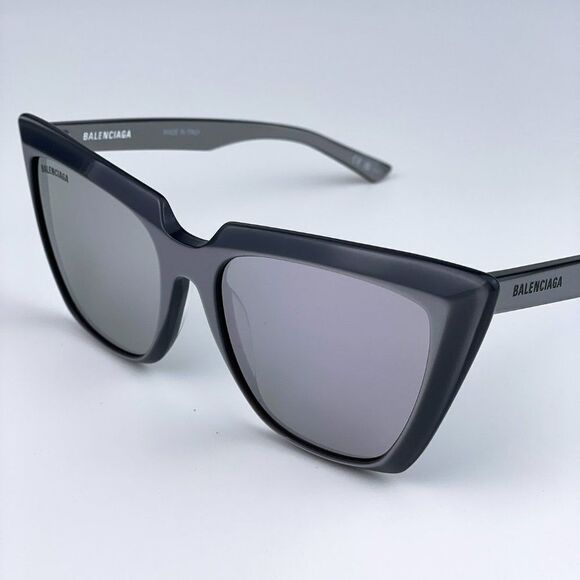 NEW Balenciaga BB0046S 006 Silver Gray Shiny Mirrored Cat Eye Women Sunglasses - Picture 6 of 11